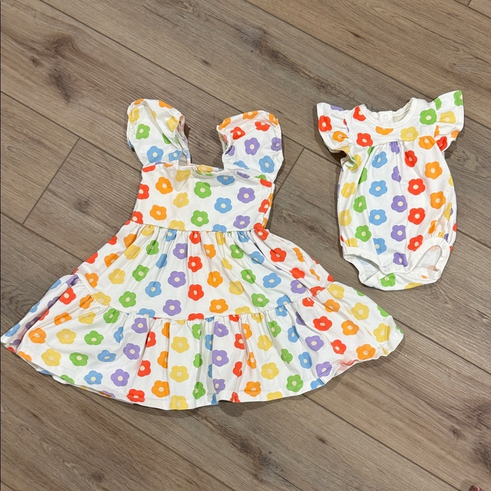Monica + Andy Rainbow Poppies Organic Short Sleeve Life of the Party Dress - 2T - Picture 4 of 4